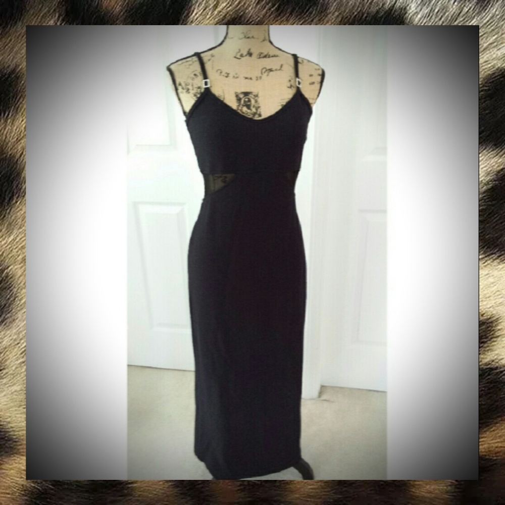 COPY - Long black evening dress mesh torso rhinestones